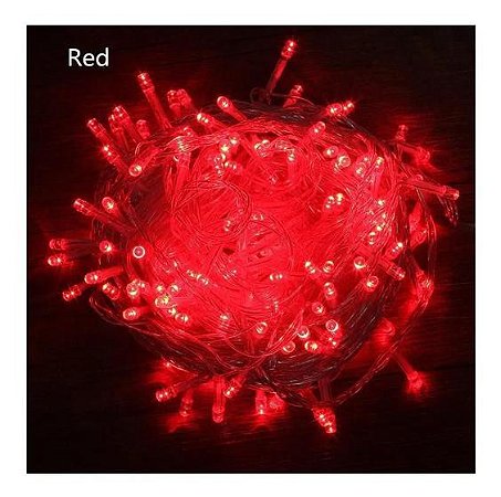 Pisca Fio Transparente 100 Lâmpadas Led 127v 10m Cor Vermelho 8 Funções