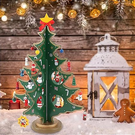 Mini Árvore De Natal Em Madeira Mdf Enfeite 3d 28 Peças