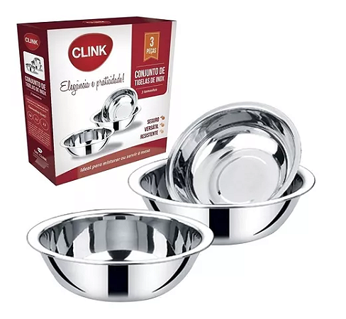 Kit Jogo Com 3 Tigelas Bowls Aço Inox Clink