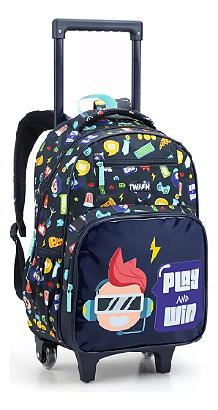 Mochila Rodinha Carrinho Play And Win Video Game Seanite Cor Azul Desenho Do Tecido Liso