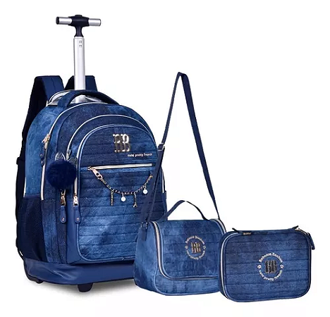Kit Mochila Estojo E Lancheira Jeans Oficial Rebecca Bonbon