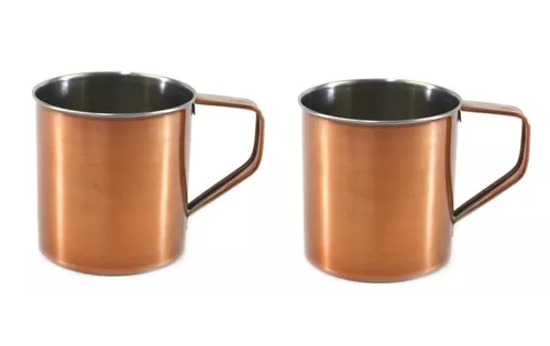 Jogo 2 Caneca Rose Gold Retro Metal Inox Para Bebidas 250ml