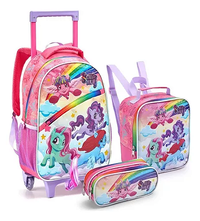 Kit Mochila Rodinha Lancheira Estojo Sweet Pony Unicórnio