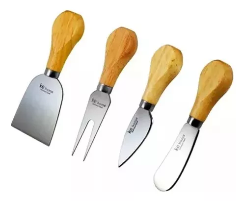 Conjunto Kit Queijo 4 Peças Em Aço Inox E Madeira Ke Home