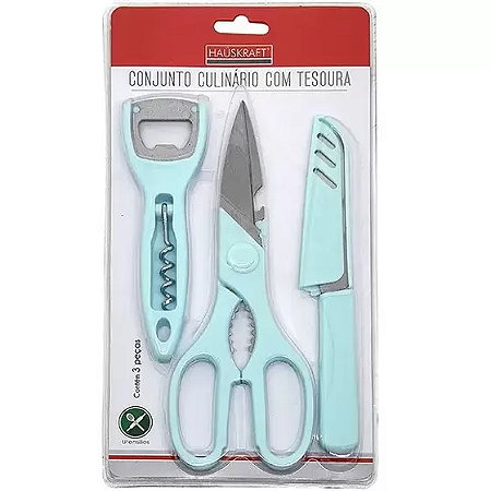 Conjunto Culinario com Tesoura Verde 3 Peças Hauskraft