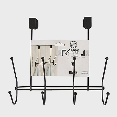 Cabide Eclipse De Porta Com 4 Ganchos Black- ARTHI