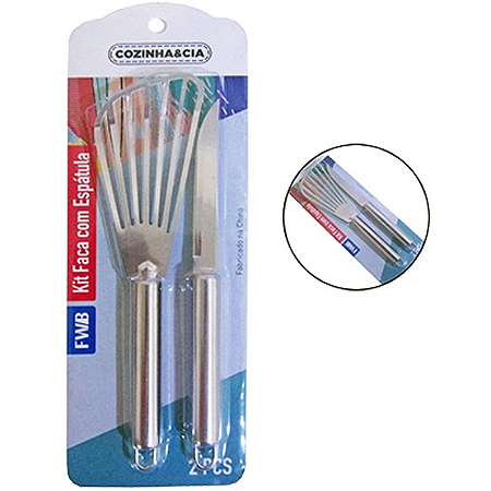 Faca + Espatula Vazada De Inox Kit Com 2 Pecas
