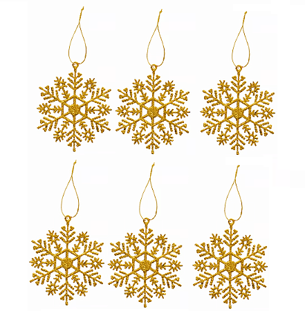 Kit Com 6 Flocos De Neve Enfeite De Natal Glitter Pendurar