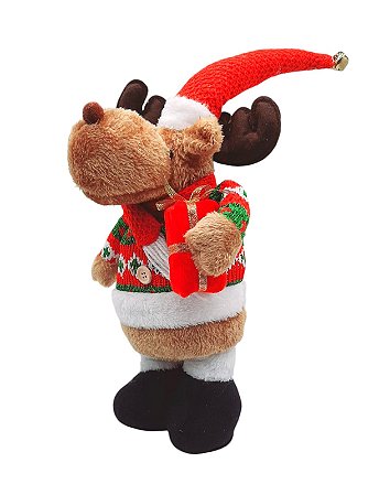 Rena Papai Noel De Pelúcia 50cm Enfeite Boneco Luxo Com Guizo