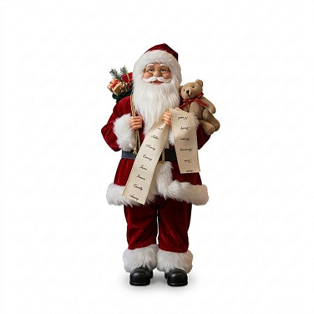 Papai Noel 30cm Enfeite Boneco Luxo Lista De Presente Urso Saco