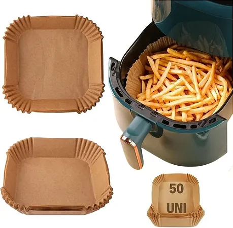 Kit 50 Formas Descartáveis Para Air Fryer 20cm Forma Redonda de Papel Descartável Antiaderente Forro Protetor Para Fritadeira