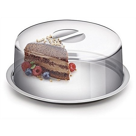 Porta Bolo 31cm Inox e Acrílico Wellmix