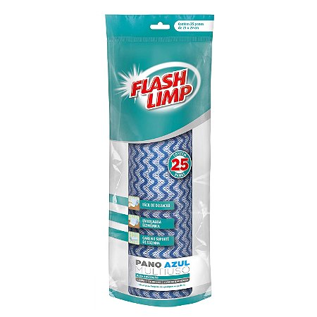 Kit Com 3 Rolos Pano Azul Multiuso 25 Peças Flashlimp