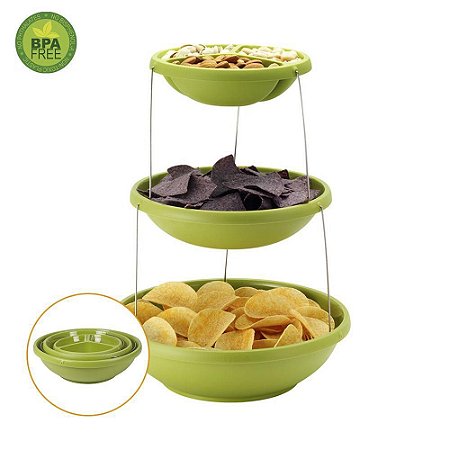 Tigela Retrátil 3 em 1 Para Petiscos Cor Verde