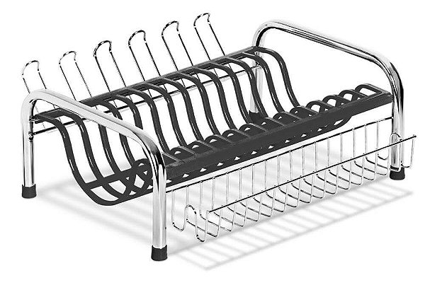 Escorredor Pratos e Talheres com Porta Copos Prime Cama Preto