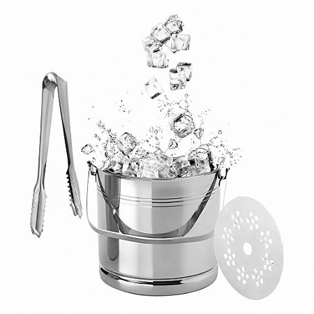 Balde De Gelo Com Pegador Inox Para Bebidas Whisky Drinks