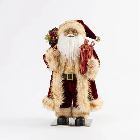 Papai Noel Roupa Vermelha Com Saco E Capa, Modelo Luxo 30cm