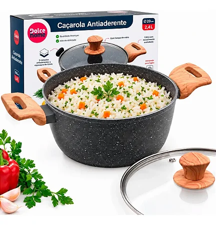 Panela Caçarola 2,4L Indução Antiaderente Com Tampa de Vidro Cozinhe Com Menos Óleo Panela