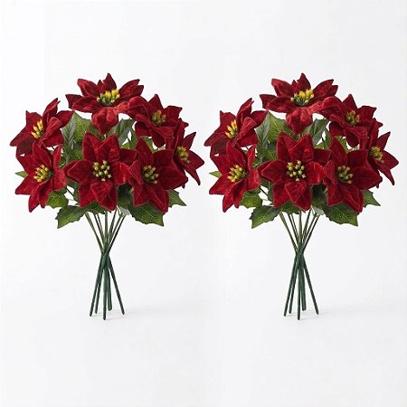 Kit 2 Buquês Flor De Natal Vermelho Bico De Papagaio 30 Cm