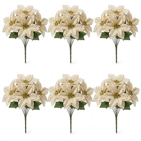 Kit Com 6 Buquê Bico De Papagaio 5 Flores Cor Dourado Natal