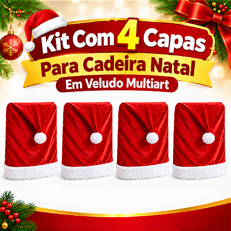Kit 4 Capas Vermelha Para Cadeira Natal Veludo Papai Noel