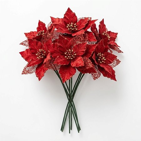 Kit 6 Galhos Flor Artificial Bico De Papagaio Vermelho 30cm