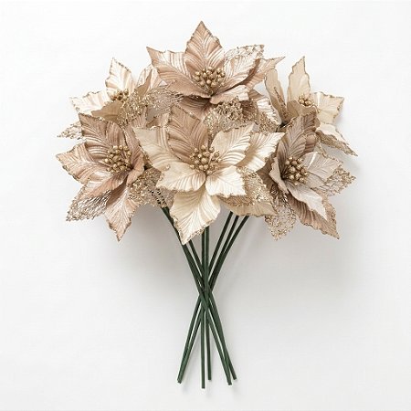 Kit 6 Galho Flor Artificial Bico De Papagaio Cor Champanhe