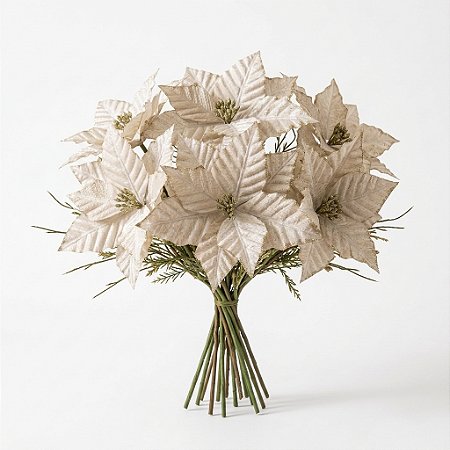 Kit 6 Flor Bico De Papagaio Champanhe Luxo Natal 32cm Veludo