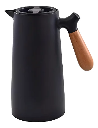 Garrafa Térmica Premium Wincy De 1 L Com Alça De Madeira Curvada Cor Preto