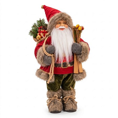 Papai Noel Lenhador Rústico Boneco Enfeite 30cm Luxo Natal
