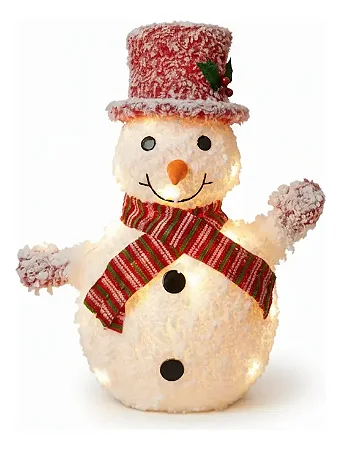 Boneco De Neve 40cm Modelo Luxo Aramado Tecido 10 Led Bivolt