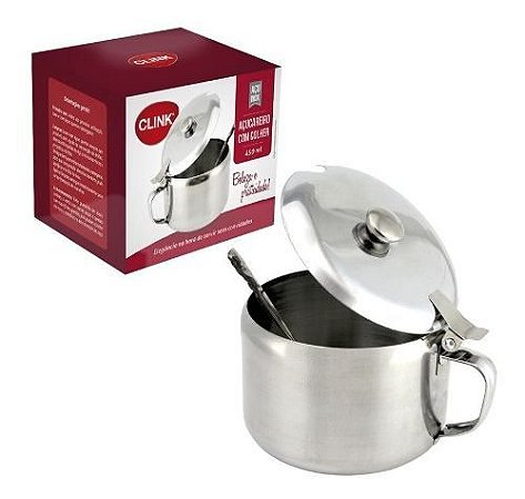 Açucareiro Em Aço Inox Com Colher 450ml Luxo - Clink