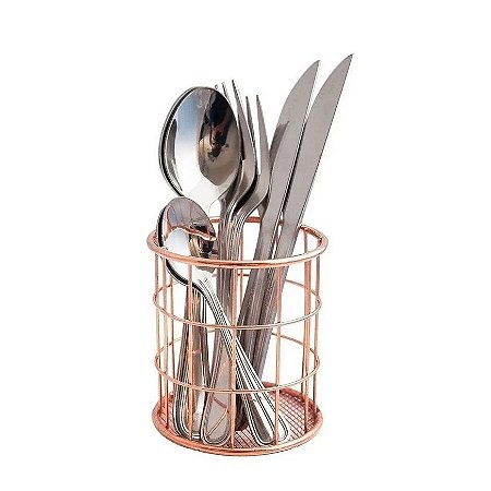 Porta Treco Pincel Talher Lápis Em Metal Rose Gold