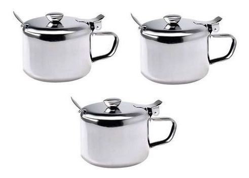 Kit Com 3 Açucareiros Inox Com Colher Kehome 5210 Linha Luxo