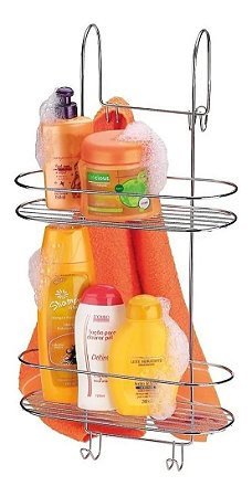 Suporte Duplo Cromado Box Porta Shampoo E Toalhas Arthi