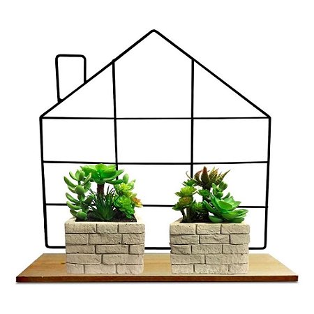 Prateleira Decorativa Casa Madeira Metal Aramada 30X 29 Cm