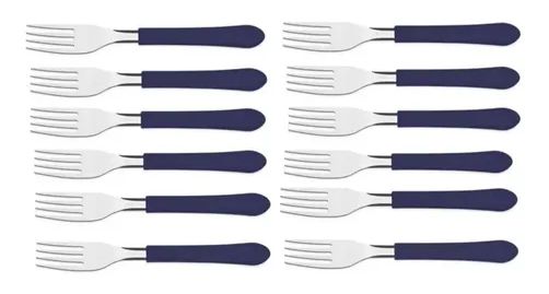 Kit Com 24 Garfos Cor Azul Escuro Leme Tramontina Aço Inox
