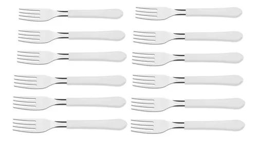 Kit Com 12 Peças Garfos Cor Branco Leme Tramontina Aço Inox