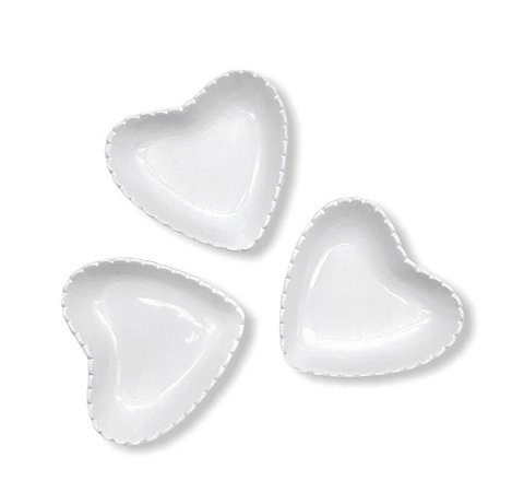 Jogo 3 Mini Bowl Enfeite Decorativo Coração Porcelana Branco