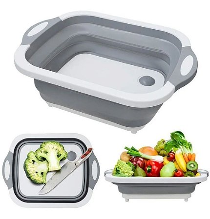 Bacia Tábua De Corte Retrátil Multiuso Plástico 6 Litros Silicone Interponte Cozinha Maravilha