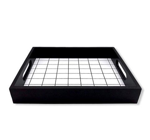 Bandeja Decorativa Retangular Preto De Madeira Com Alça 26cm