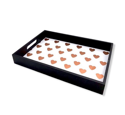 Bandeja Decorativa Retangular Preto De Madeira Com Alça 35cm