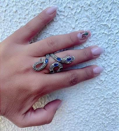 Anel Serpente com Cristais Azuis