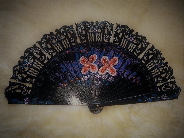 Leque Espanhol Vazado Borboleta Preto