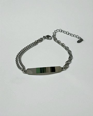 Pulseira Placa em Aço Prateado