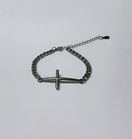 Pulseira Crucifixo em Aço Prateado