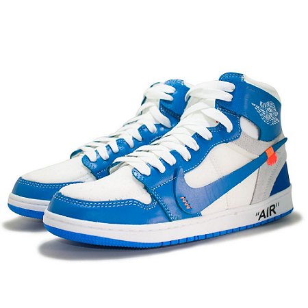 Tênis Nike Air Jordan 1 Off White Masculino - Azul e Branco