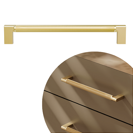 Puxador Zigrinato IL1930 - Dourado Fosco- 192MM
