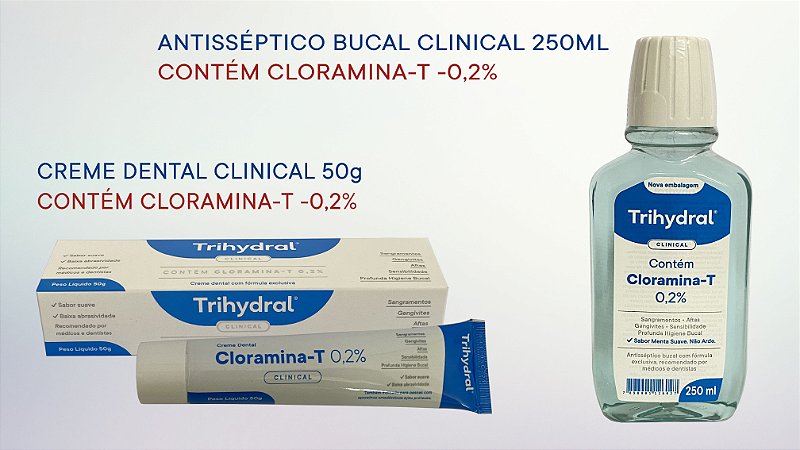 Kit - 5 x Creme Dental 50g: Cloramina-T + 5 x Enxaguante 250ml: Cloramina-T