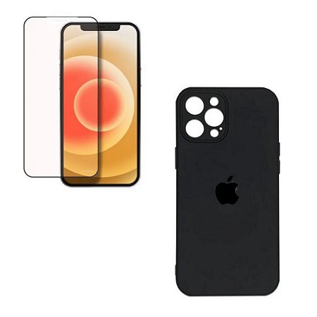 Kit Capa C/ Proteção iPhone 12 Pro Max Preto e Película 3D